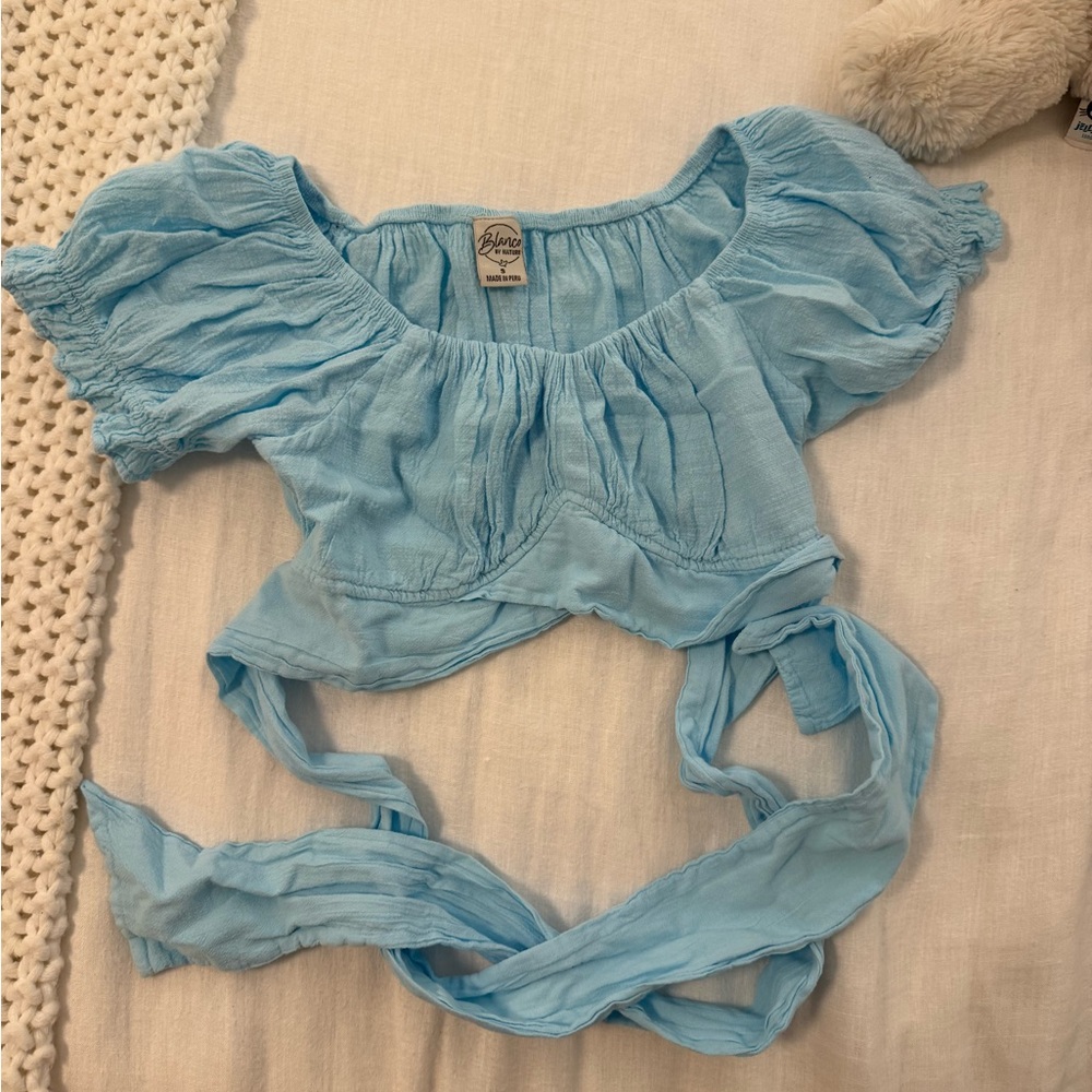 blanco by nature teal crop top tie